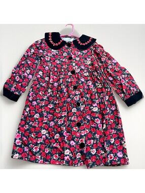 Vtg Bonnie Jean Girl’s Holiday Floral Dress Sz 5 Velveteen Collar USA